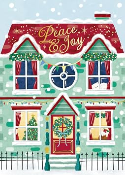 Gooji Vintage Christmas Card with Envelopes, Town House Holiday Greeting Merry Christmas Wishes, Religious Festive Card Corporate Appreciation, Joy to the World, Mom, Nephew, Boys, Holiday Assortment