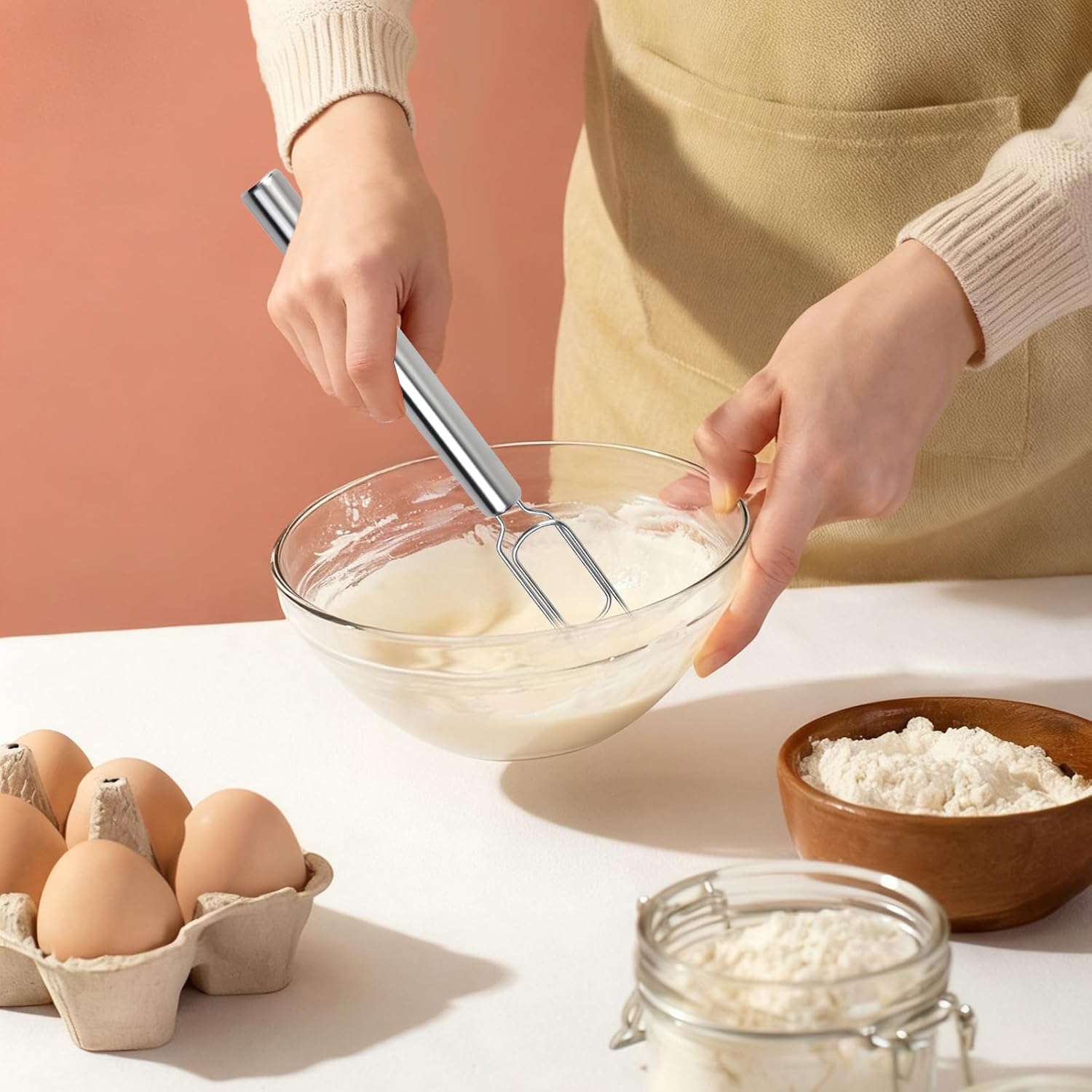 Danish Dough Whisk, Stainless Steel Dough Whisk for Sourdough Starter, Bread Whisk with Flat Dough Hook for Cooking Bread Cake Mixing Whisking Tool Dishwasher Safe - Image 4