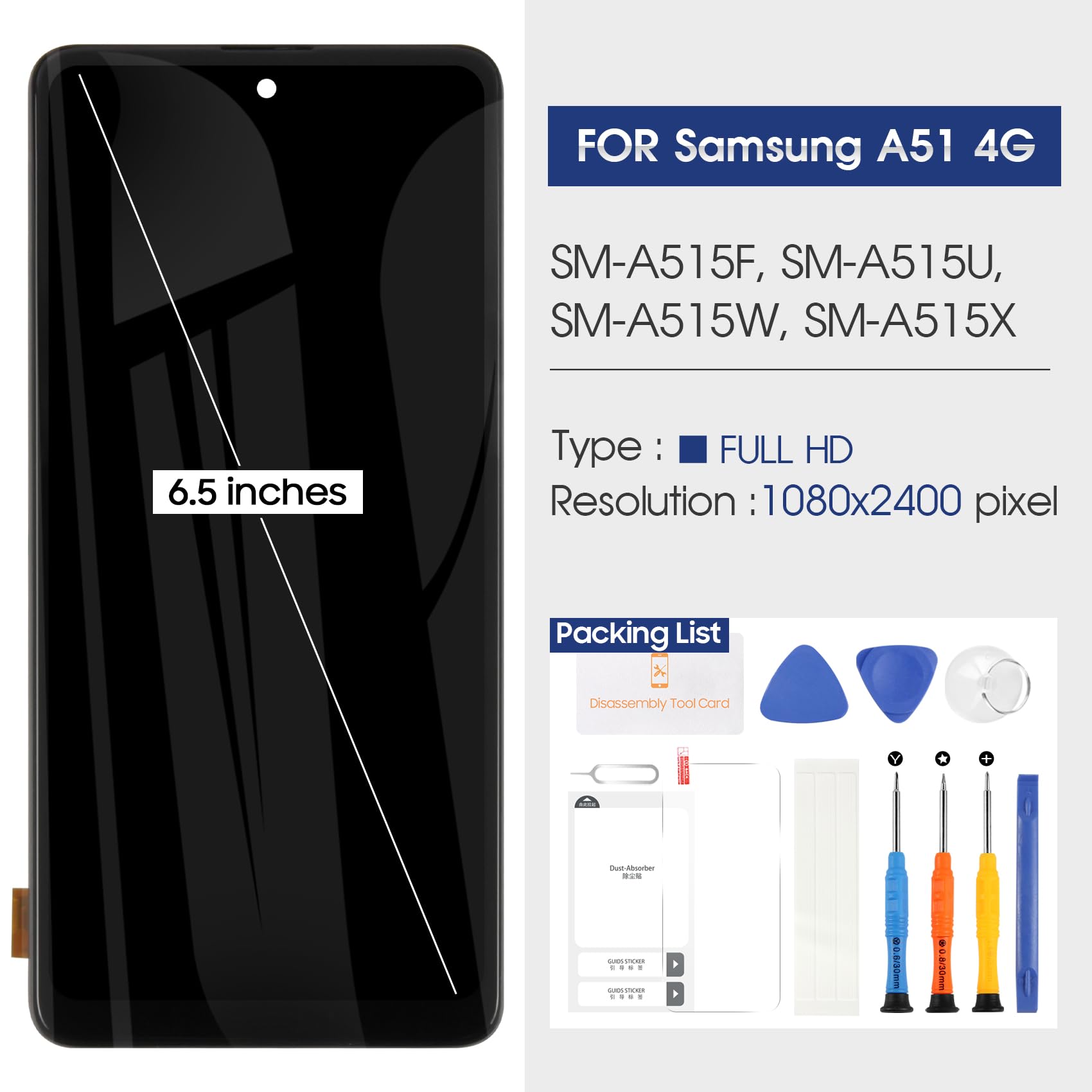 Atwist Pantalla LCD para Samsung Galaxy A51 4G LCD Display para Samsung A51 A515 Pantalla táctil digitalizador SM-A515F SM-A515F/DS SM-A515U (Negro con Marco)