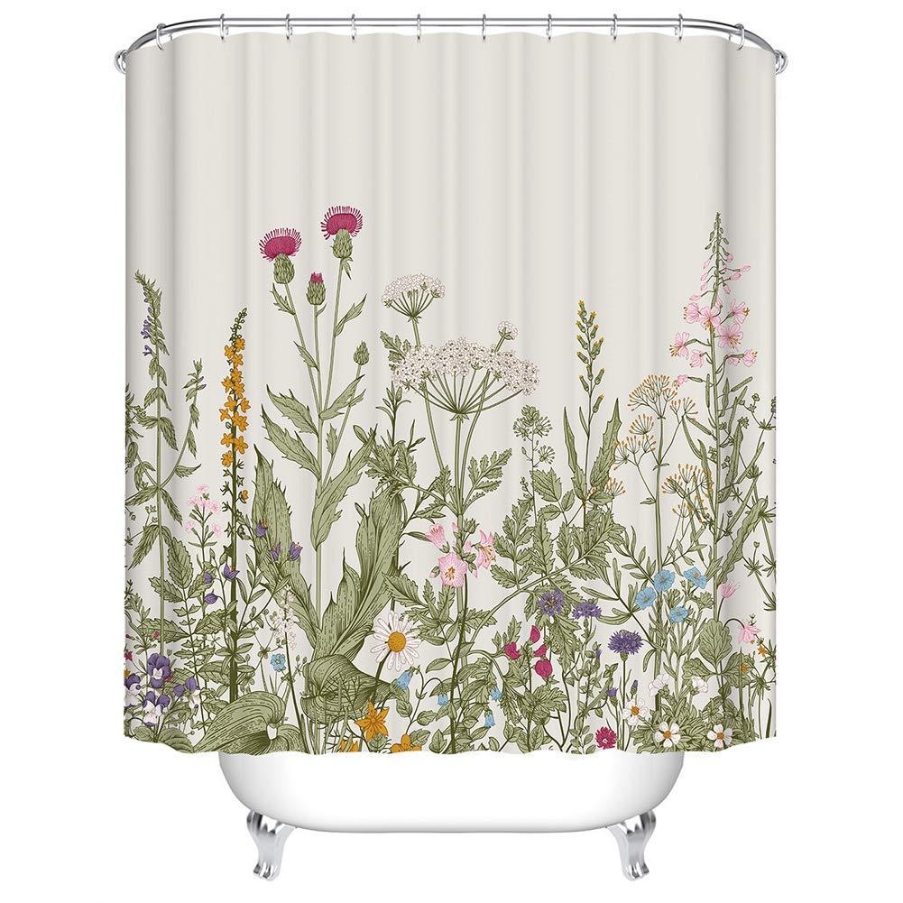 BOYOUTH Wild Flower Pattern Digital Print Shower Curtains for Bathroom Decor,Polyester Waterproof Fabric Bath Curtain with 12 Hooks,65x70 Inches,Multicolor