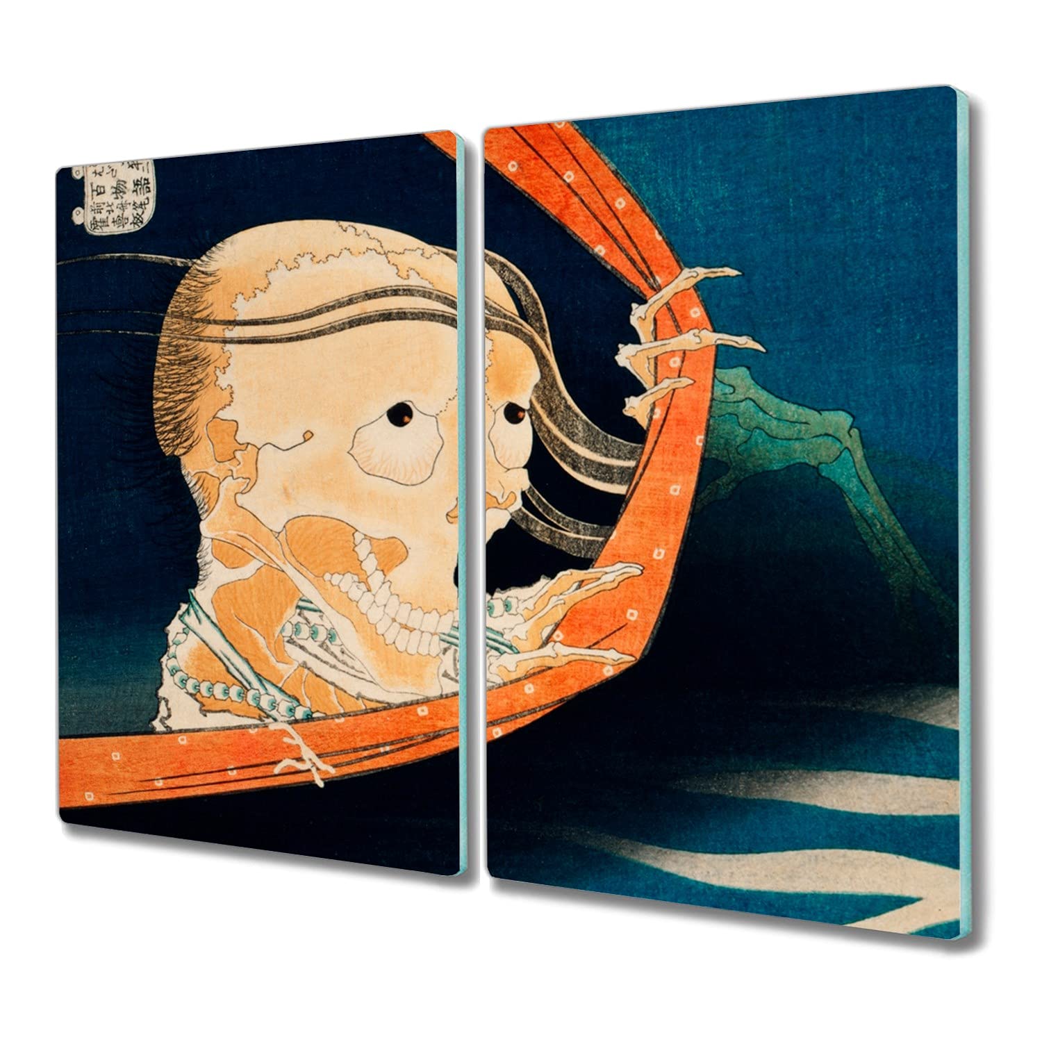 Planche à découper induction en verre trempé Coloray 2x30x52 cm motif estampe japonaise