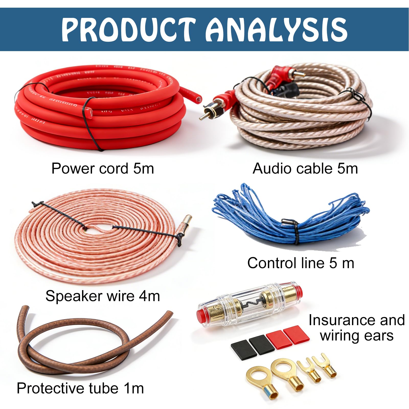 BYZESTY Set di cavi per subwoofer 4GA, 5 m, set di cavi amplificatori, per auto, set di connettori per amplificatore, set di collegamento per la modifica audio per auto
