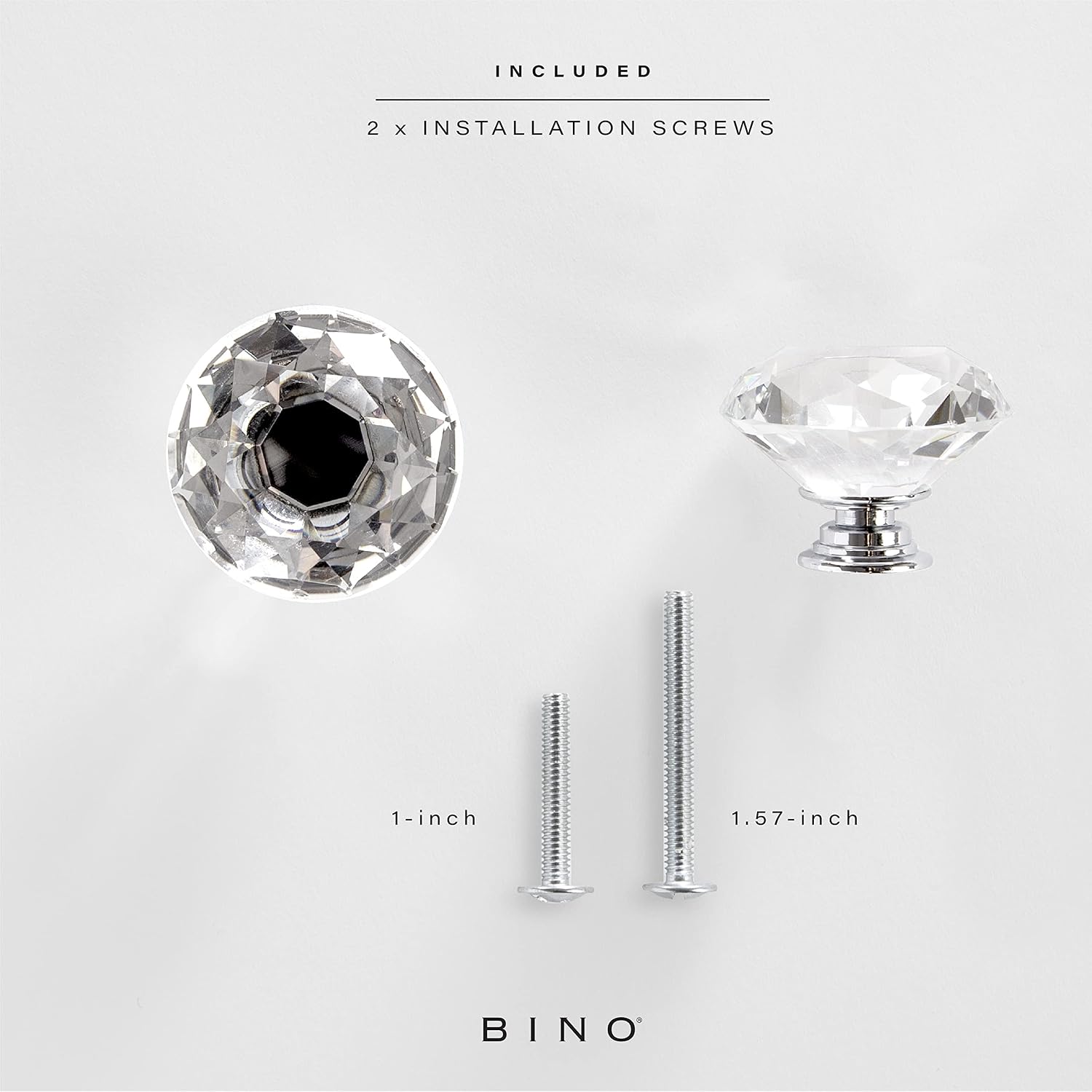 BINO 4-Pack Crystal Drawer Knobs - 1.5" Diameter (38mm), Chrome - Dresser Knobs for Dresser Drawers Crystal Knobs and Pulls Handles