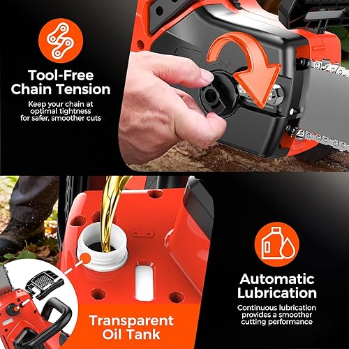 Miniatura 6 de Motosierra alimentada por baterías, placa de guía doble de 12 y 16 pulgadas. Motosierra eléctrica inalámbrica de 21 V con 2 baterías y cargador. Kit