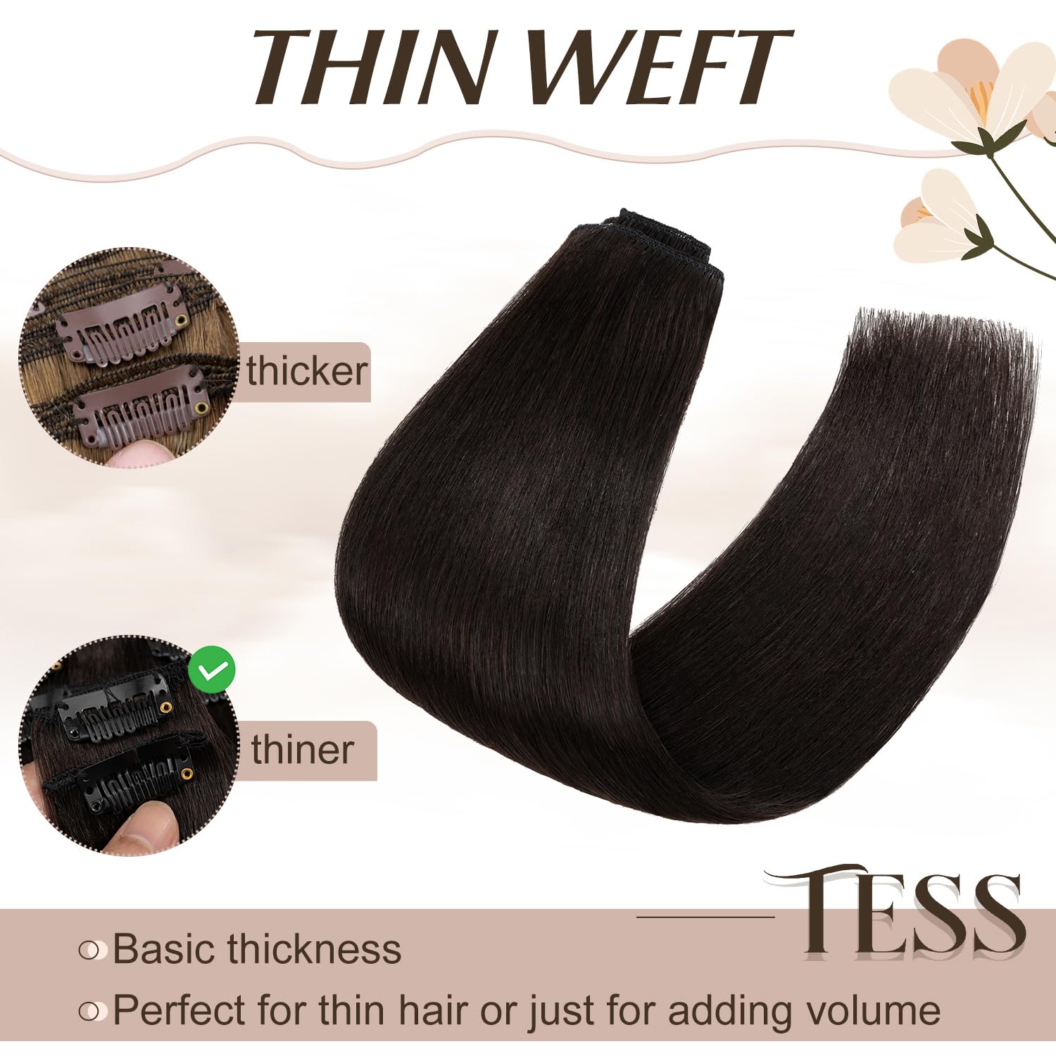TESS Clip in Hair Extensions Real Human Hair 8 Pieces 18 Clips Natural Straight Handmade Seamless Instant Volume & Length for Women UK #1B Natural Black #18 inch 140g - Image 4
