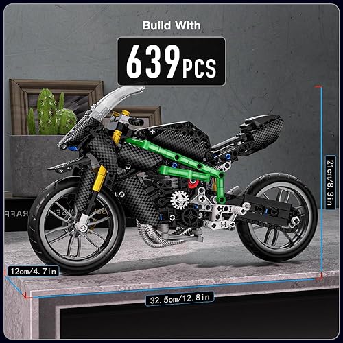 Miniatura 2 de Mould King Kit de construcción de motocicleta, kit de construcción de modelos de bicicleta 23002, juguetes de construcción para juegos creativos y