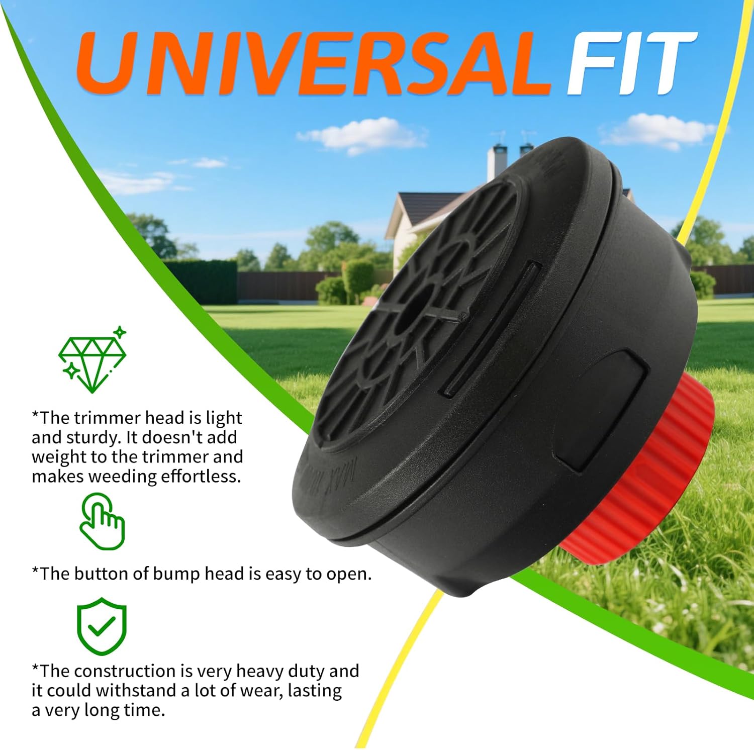 Toussaint Universal Weed Eater Head Bump Head Compatible with Echo Speed Feed 400,Ryobi,Ego,Kobalt,Toro,Craftsman,Troy Bilt,Redmax,Shindaiwa with 14FT Dual Color Fast-Positioning Trimmer Line