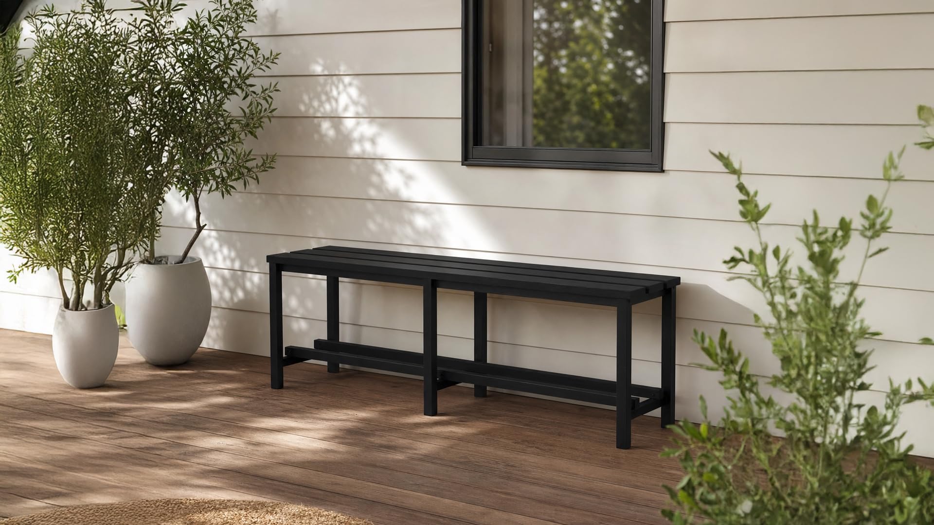 Spacio Banco Metálico Norrköping Estilo nórdico para Uso Profesional o en hogar, para vestuarios, habitación, decoración Incluso Exterior. Bancada para Personas en Acero. (1,5 Metros Negro)