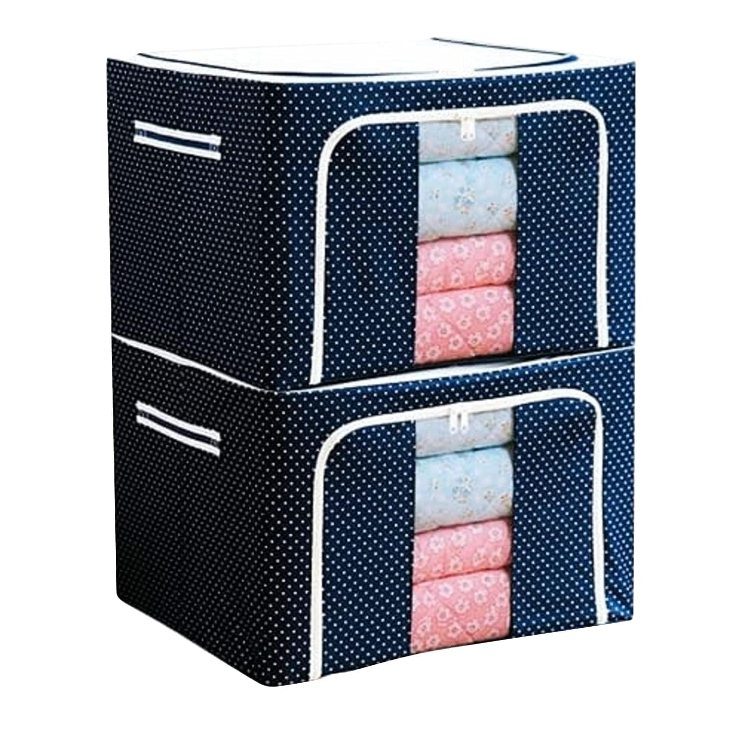 KASUMBI Foldable Oxford Fabric Rectangular Storage Organizer For Clothes, Sarees, Bed Sheets and Blanket (Multicolour, 66L)-image-31