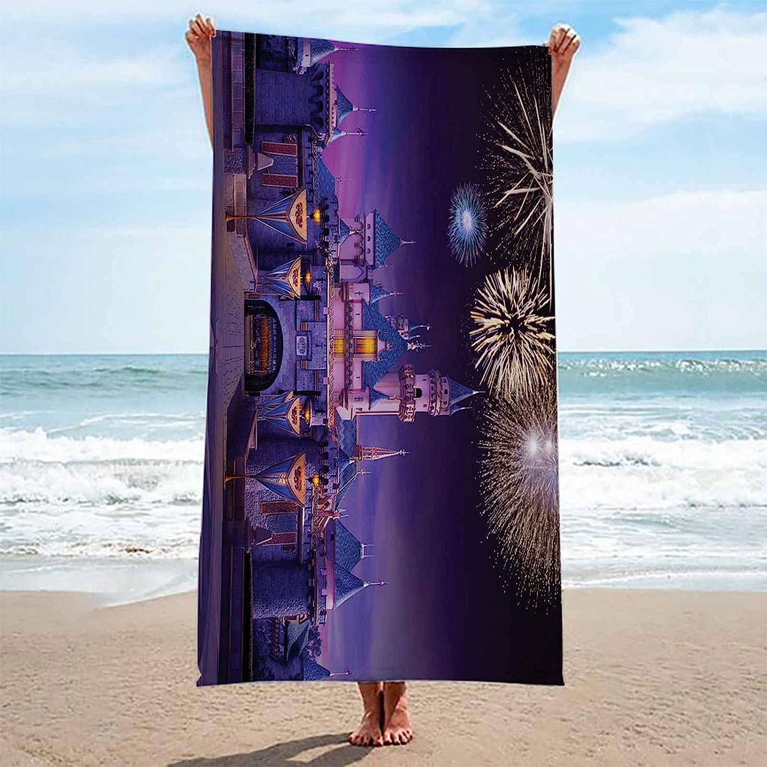 Serviette De Plage 3D, Séchage Rapide Microfibre Serviette De Bain, Beau Château De Rêve Serviettes De Plage XXL 150 X 200 Cm, Voyages, Camping, Vacances, Femme Homme Enfant Drap De Plage -6Q7T