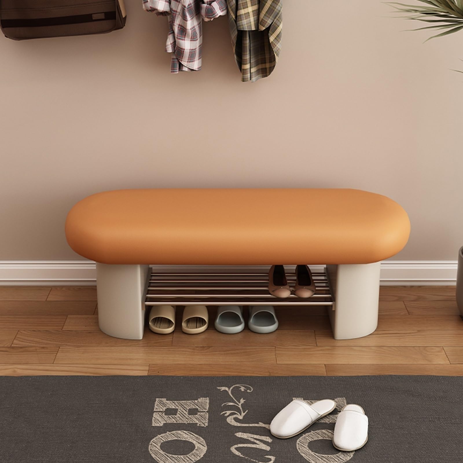 KLGFBDC Sofa Shoe Bench - Faux Leather Entryway Storage Bench, Multipurpose Shoe Rack Organizer for Entryway and Hallway