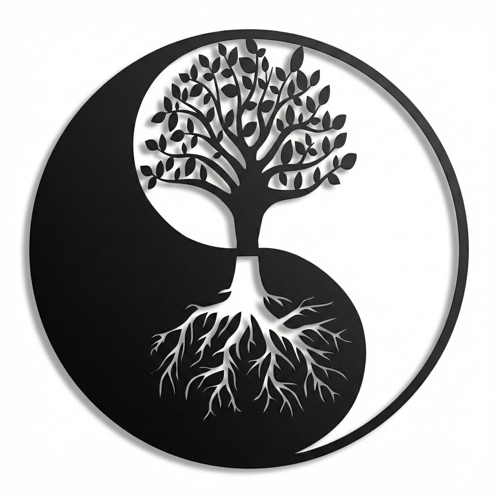 Dekadron Décoration murale en métal - Arbre de vie - Décoration murale en métal Yin Yang 35"W x 35"H / 90x90 cm noir