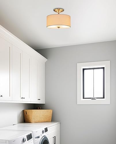 Miniatura 7 de Lámpara de techo Addison CSF30 semiempotrada, moderna, para 2 focos, de 13 pulgadas, con pantalla de tela blanca, RV-CSF615-414-BN, 60.00watts