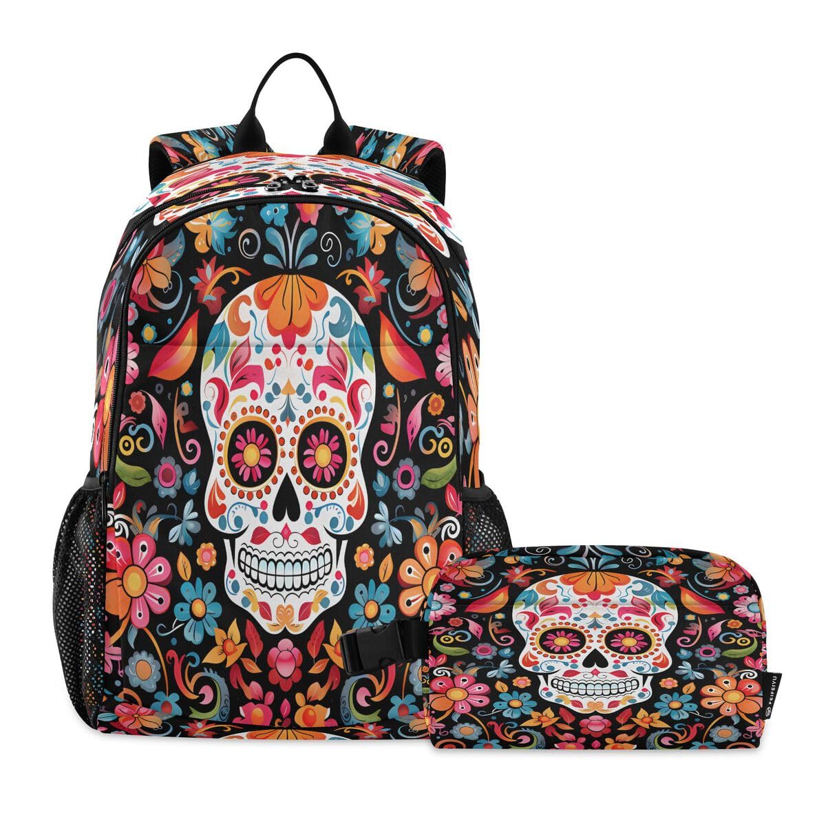 Sac à dos d'Halloween ergonomique crâne fleurs pour soulager le dos des enfants
