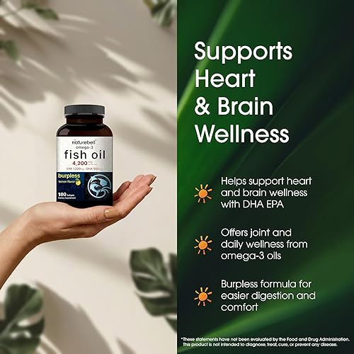 Miniatura 4 de Aceite de pescado Omega 3 de 4,200 mg, 180 cápsulas blandas que no producen eructos, EPA altamente purificado de 1,200 mg y DHA de 900 mg Sabor a