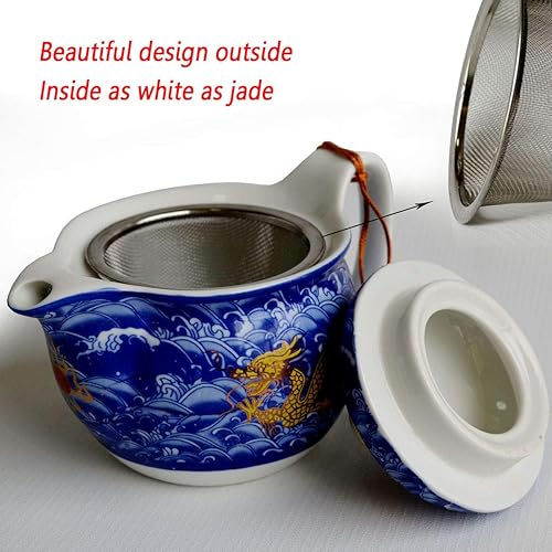 Miniatura 35 de Tetera China Porcelana 12oz Dragón Azul marino Infusor de filtración inoxidable para té suelto (azul marino) Azul marino,Azul cobalto,Amarillo