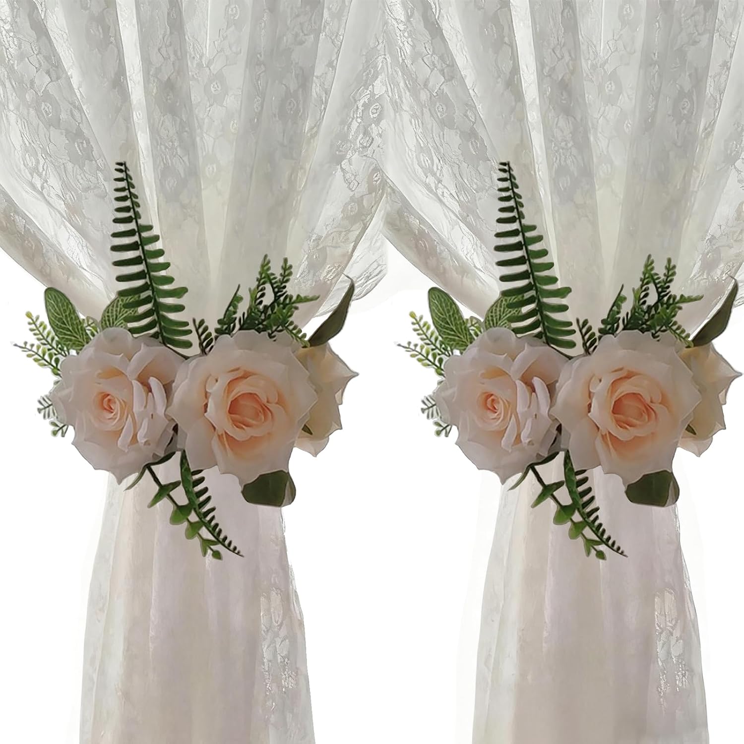 2Pcs Artificial Flower Curtain Tiebacks,Elegant Curtain Holdbacks,Magnetic Adjustable Rose Floral Tie Backs for Home Office Wedding Bedroom Decor (Magnetic Champagne)