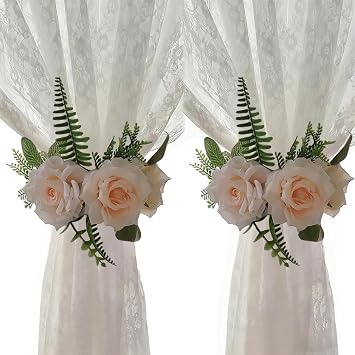 2Pcs Artificial Flower Curtain Tiebacks,Elegant Curtain Holdbacks,Magnetic Adjustable Rose Floral Tie Backs for Home Office Wedding Bedroom Decor Magnetic Champagne