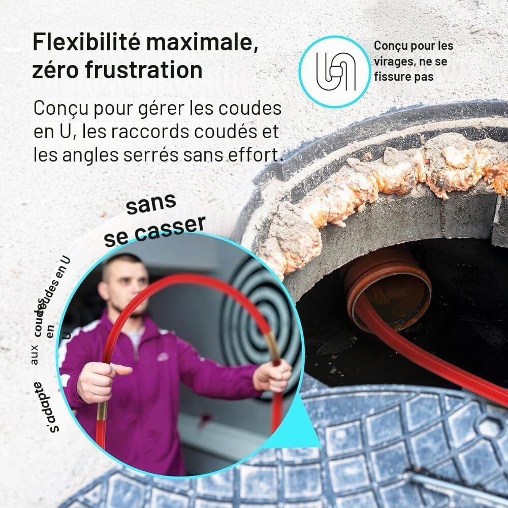 Kit de tiges de vidange professionnelles de 9,1 m dans un sac de transport, déverrouillage, grattoir à vers, tiges de nettoyage 14 pièces de 9 m de long