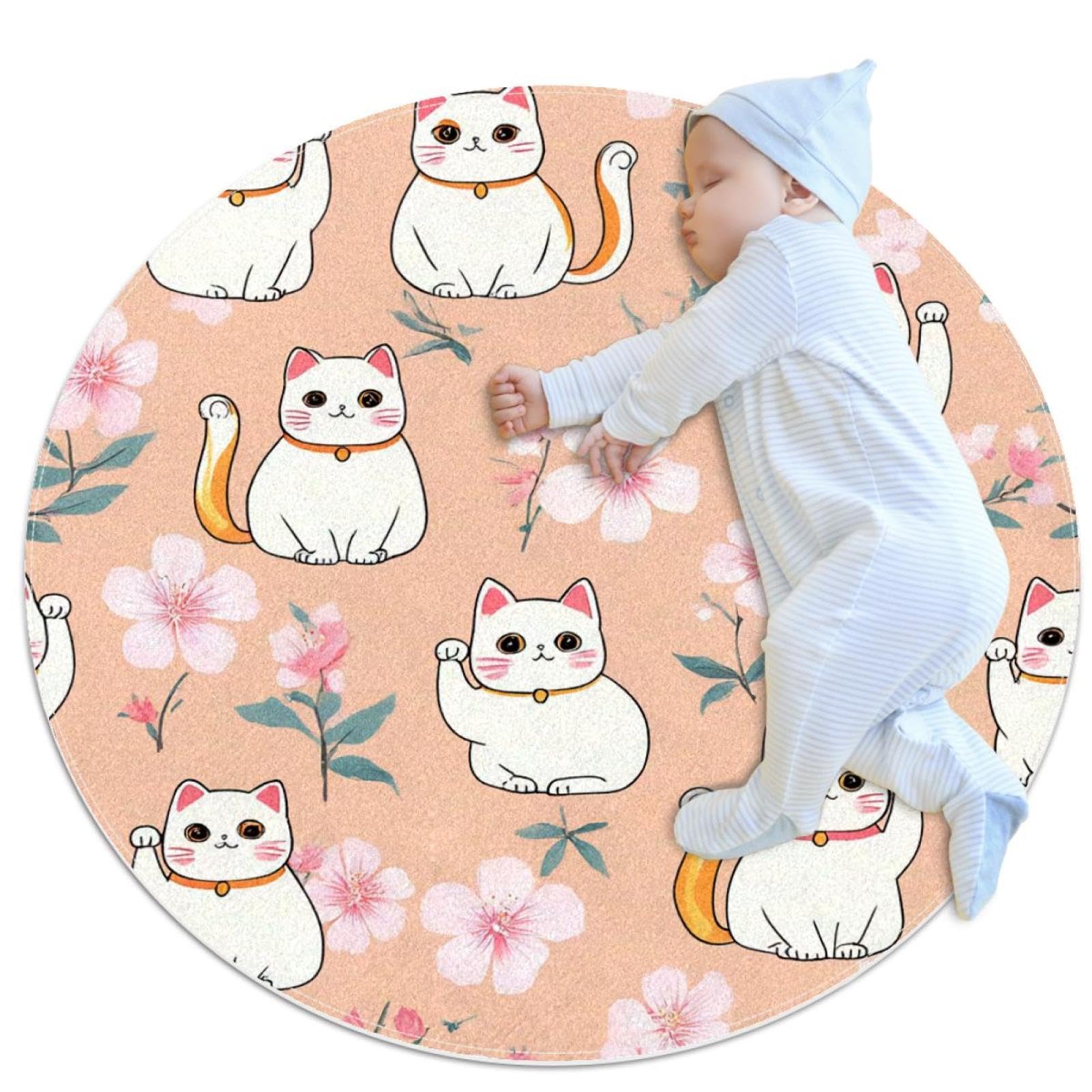 Tapis de chambre d'enfant chat mignon rond 1m antidérapant cerise