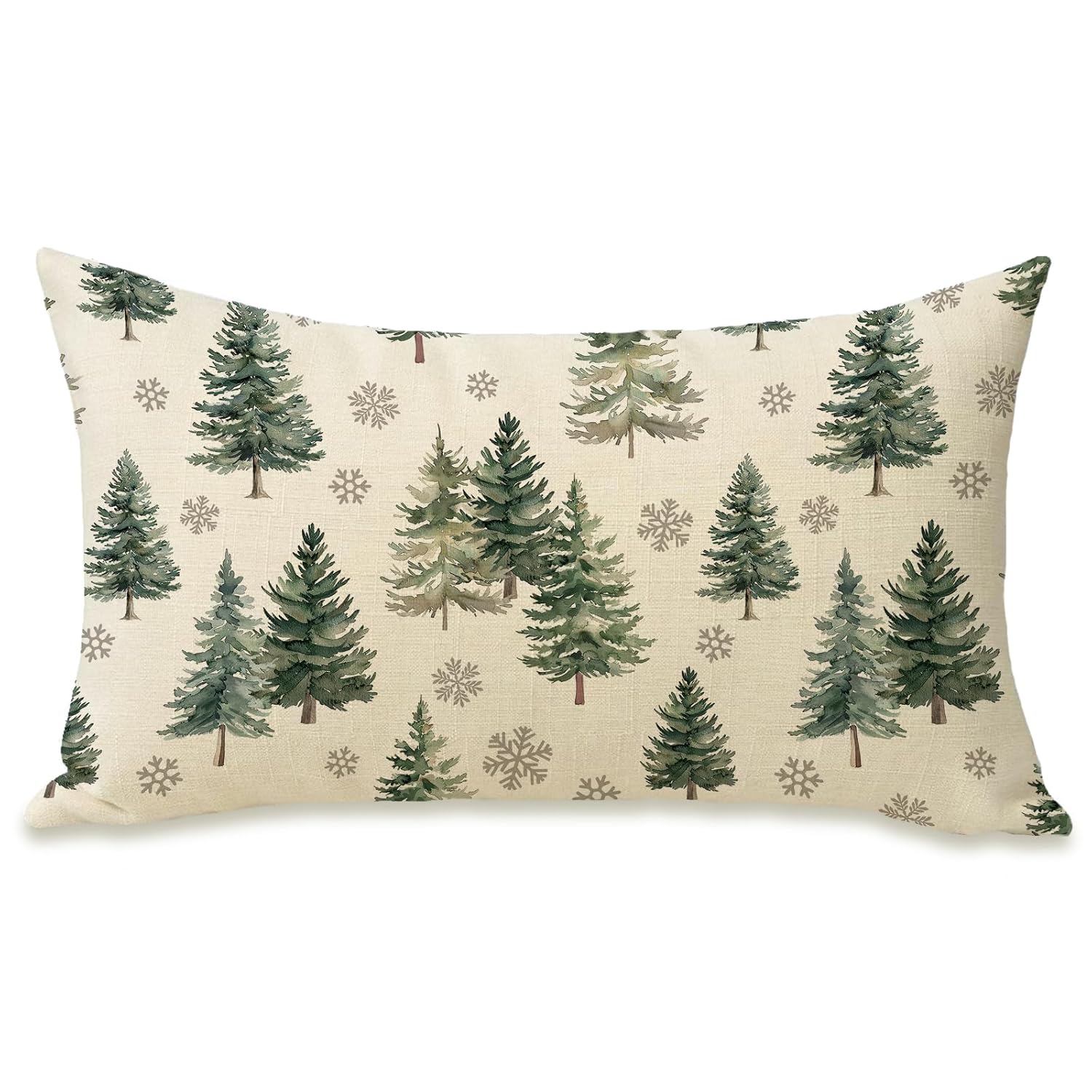 Fahrendom Winter Pine Tree Lumbar Decorative Rectangle Pillow Cover 12 x 20 Watercolor Snowflake Porch Patio Outdoor Pillowcase