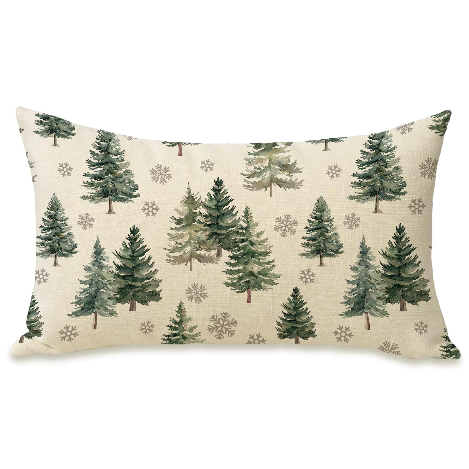 Fahrendom Winter Pine Tree Lumbar Decorative Rectangle Pillow Cover 12 x 20 Watercolor Snowflake Porch Patio Outdoor Pillowcase