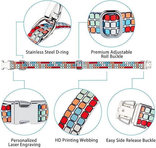 Miniatura 5 de OpetMart Collar para perro, collar de nailon suave y transpirable con hebilla de metal de liberación rápida, collar ajustable para perros pequeños,