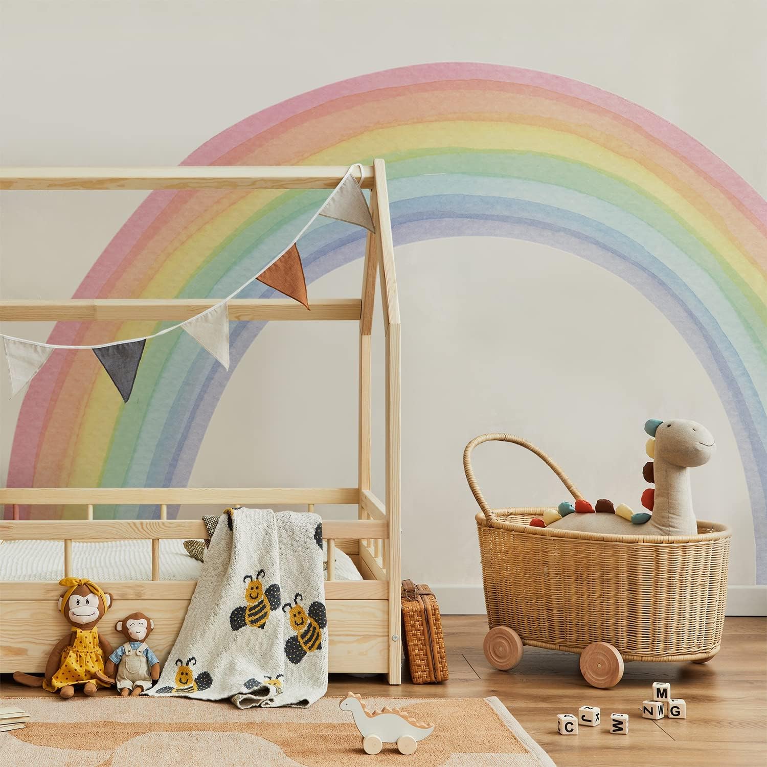 funlife Vinyl Large Rainbow Wall Mural Stickers Peel and Stick, Precut Giant Vibrant Watercolor Rainbow Wall Decals for Girls Bedroom Kids Nursery Room Playroom, 94.49" x 55.12" Vibrant Full Rainbow Xl