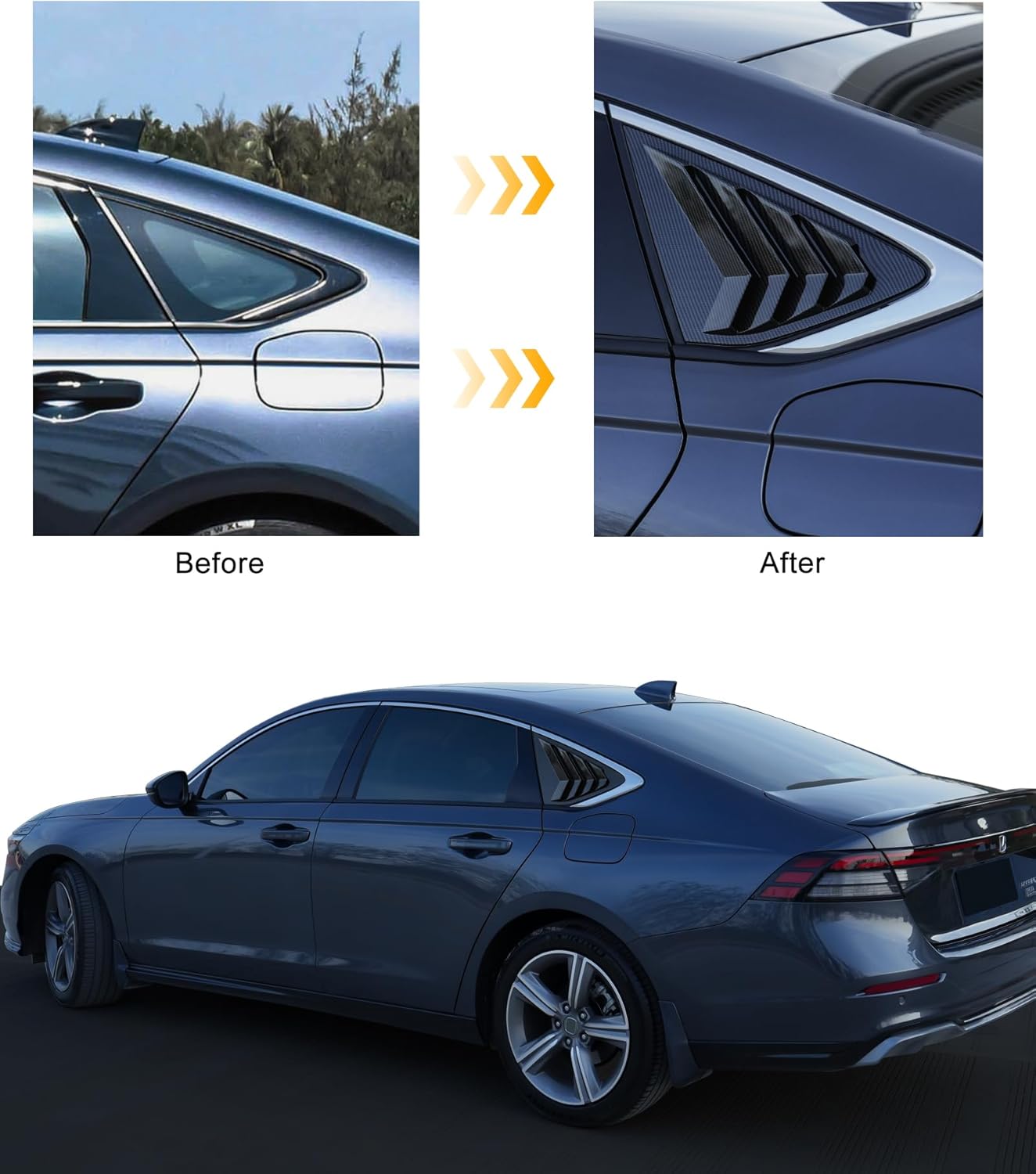 CKE Compatible with Honda Accord 2023 2024 2025 2026 Accessories Sporty Car Exterior Rear Side Window Louvers Air Vent Scoop Shades Cover Blinds -Carbon Fiber Style 2pcs