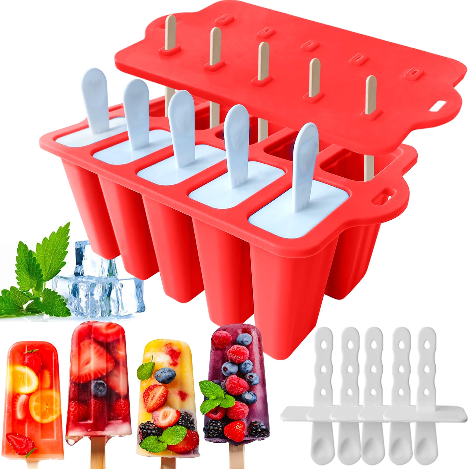 Moule à Glace En Silicone Horuili - 10 Moules Réutilisables Avec Bâtonnets | Popsicles Maison Faciles