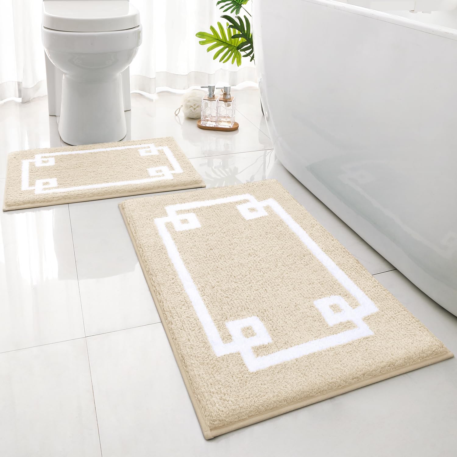 Amazon.com: HOMEIDEAS Bathroom Rugs Sets 2 Piece, Soft and Water Absorbent Microfiber Carpet ...