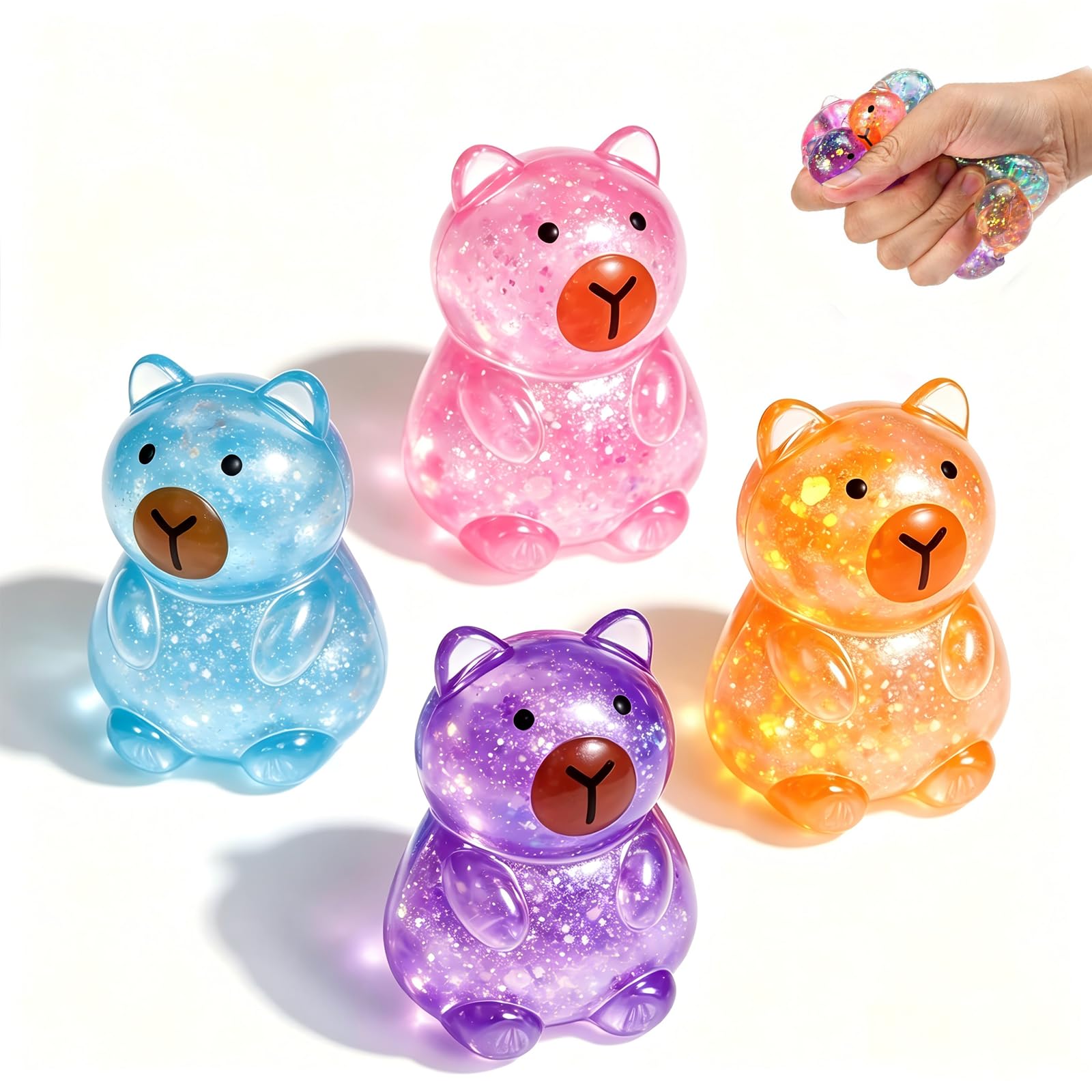4 Packs Super Cute Capybara Squishy, Glitter Slow Rising Stress Relief Capybara Squishy Toy, Sensory Stress Relief Toy For Adults, Kids, For Friends (B)
