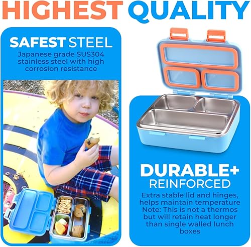 Miniatura 3 de Lonchera de acero inoxidable para niños pequeños con bolsa de almuerzo aislada, botella de agua, pequeña caja Bento para niños pequeños, contenedor