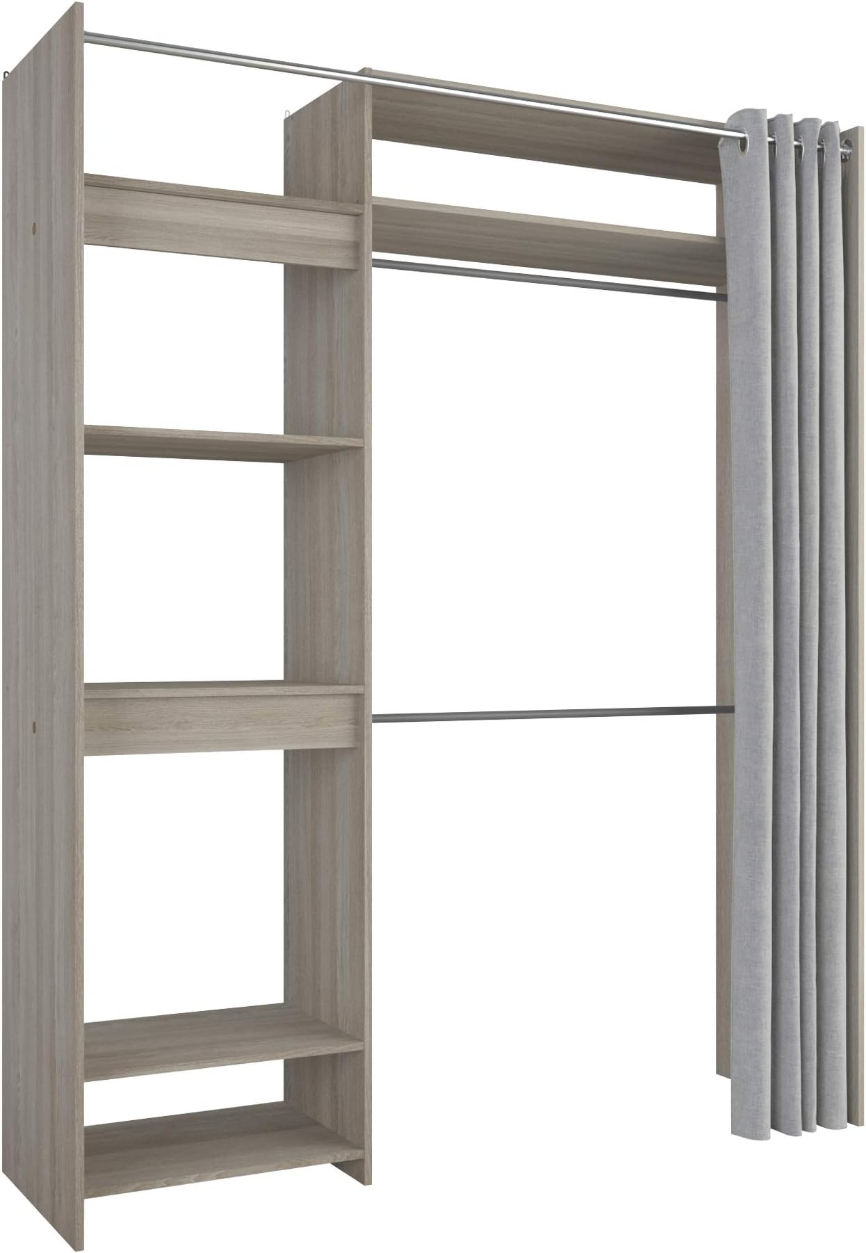 "Odeon" Extendable Storage Organizer Plus Curtain, Wood, Shannon Oak