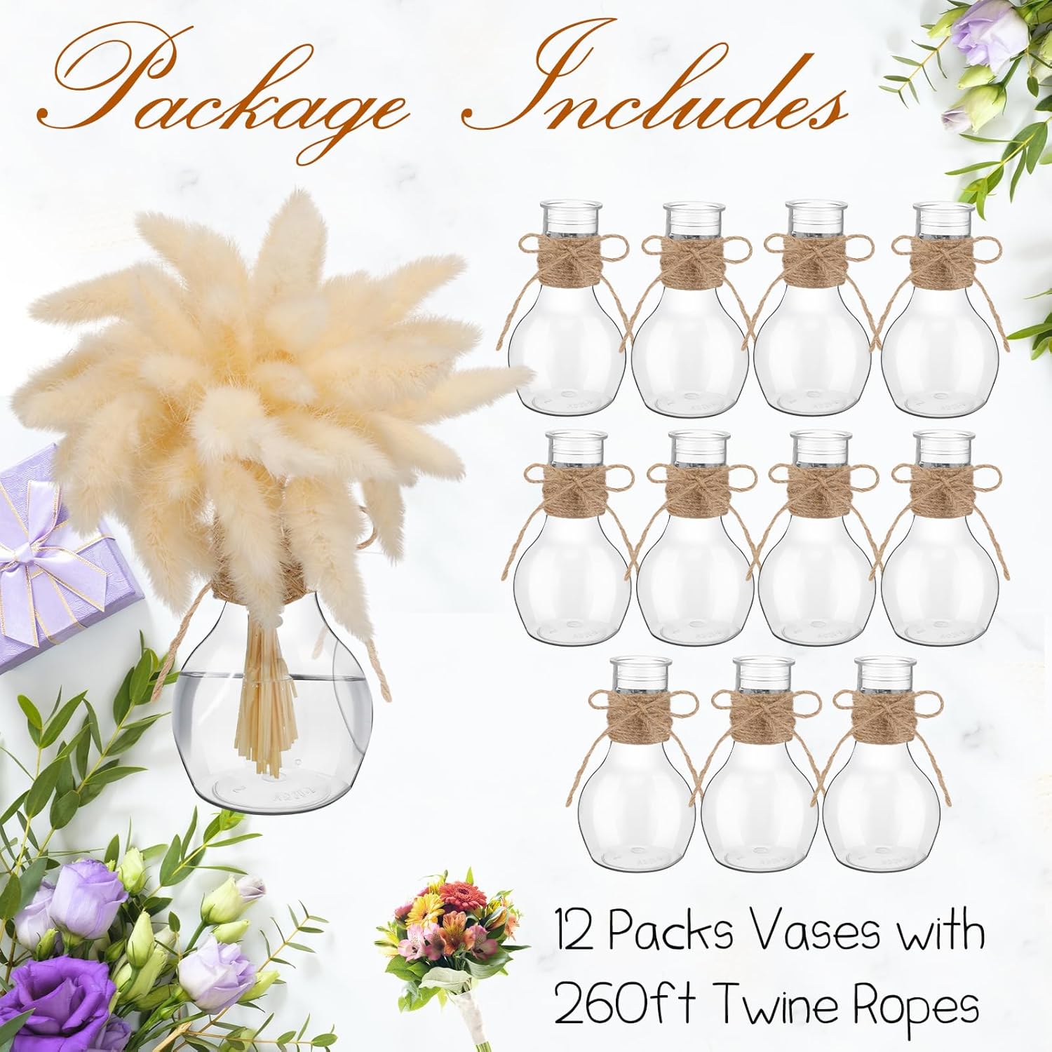 Bokon 12 Pcs Plastic Bud Vases in Bulk for Table Centerpieces, 4.7in Hyacinth Avocado Growing Bud Vase Bulk, Small Flower Bulb Plant Containers for Wedding Room Table Decorations (Mini Bulb Style)