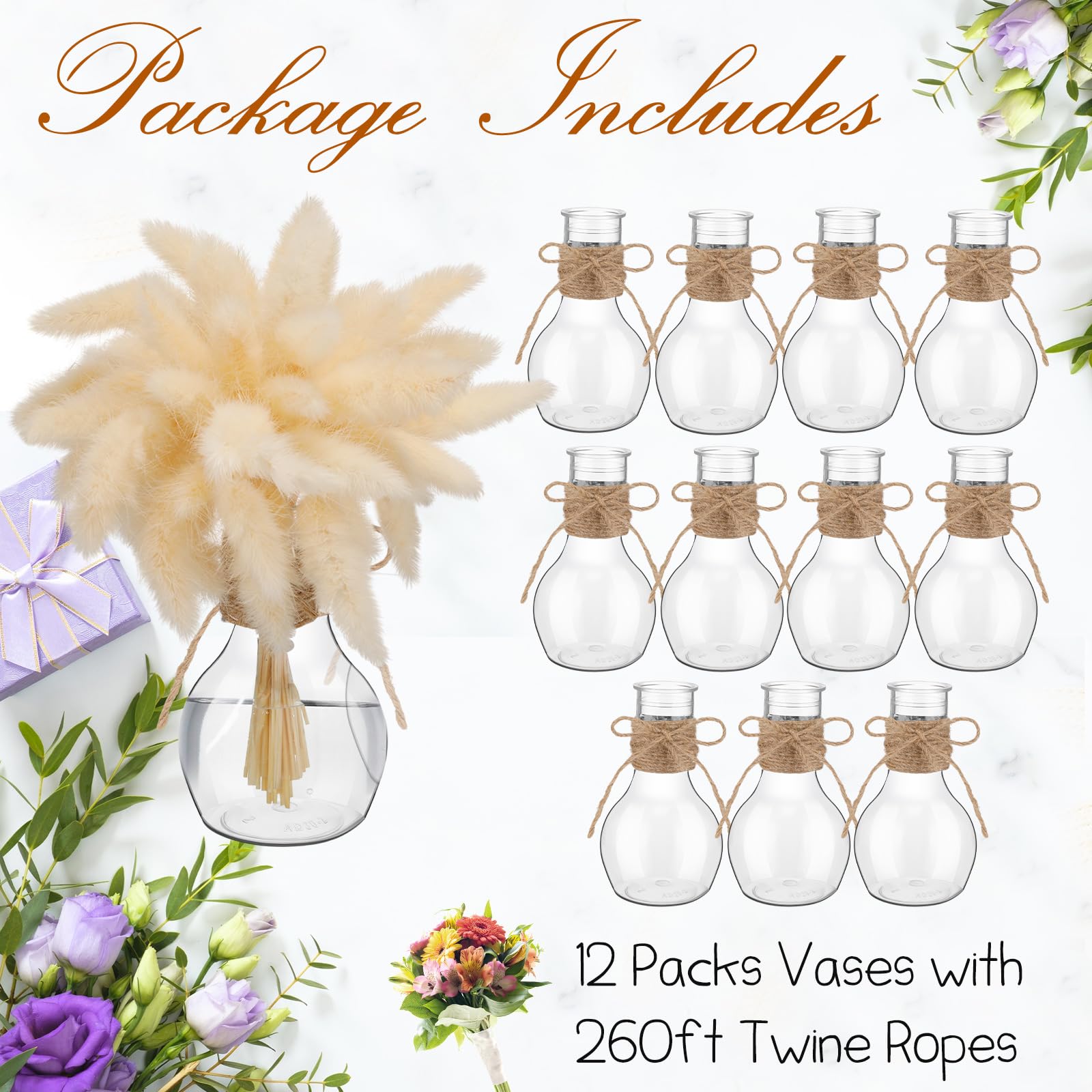 Bokon 12 Pcs Plastic Bud Vases in Bulk for Table Centerpieces, 4.7in Hyacinth Avocado Growing Bud Vase Bulk, Small Flower Bulb Plant Containers for Wedding Room Table Decorations(Mini Bulb Style)