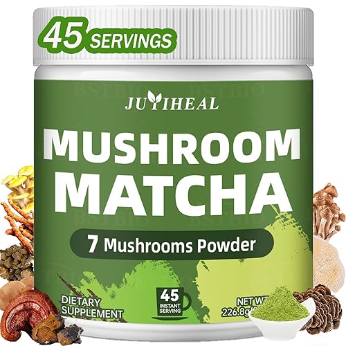 JUYIHEAL Matcha de hongos de 8 onzas Matcha ceremonial japonés infundido con 7 hongos superalimentos, aceite MCT, leche de coco en polvo Energía,