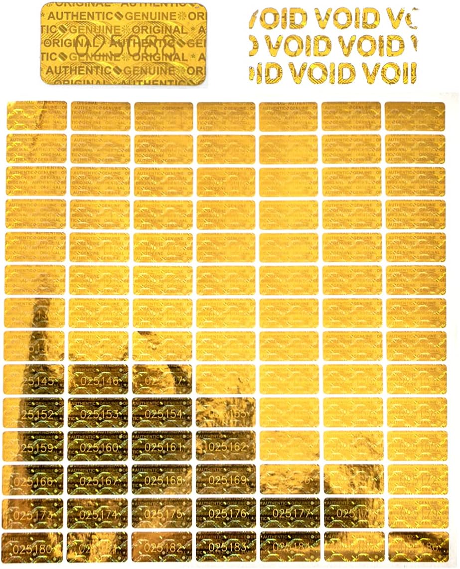 dose not apply 580Pcs 0.787x0.39inch Gold High Security Tamper Evident Seal Warranty Void Original Genuine Authentic Hologram Labels/Stickers/Unique Sequential Serial Numbering Tamper Proof Stickers