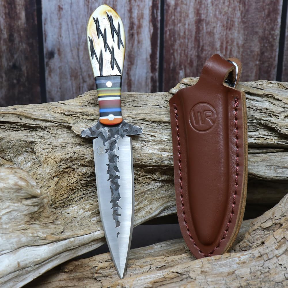 WHISKEY BENT HAT CO. Vaquero Dagger Traditional Fixed Blade Knife 440C Stainless Steel 3.5" Blade w/Leather Sheath 7" Overall Length (Bandito, 7" - Overall Length)