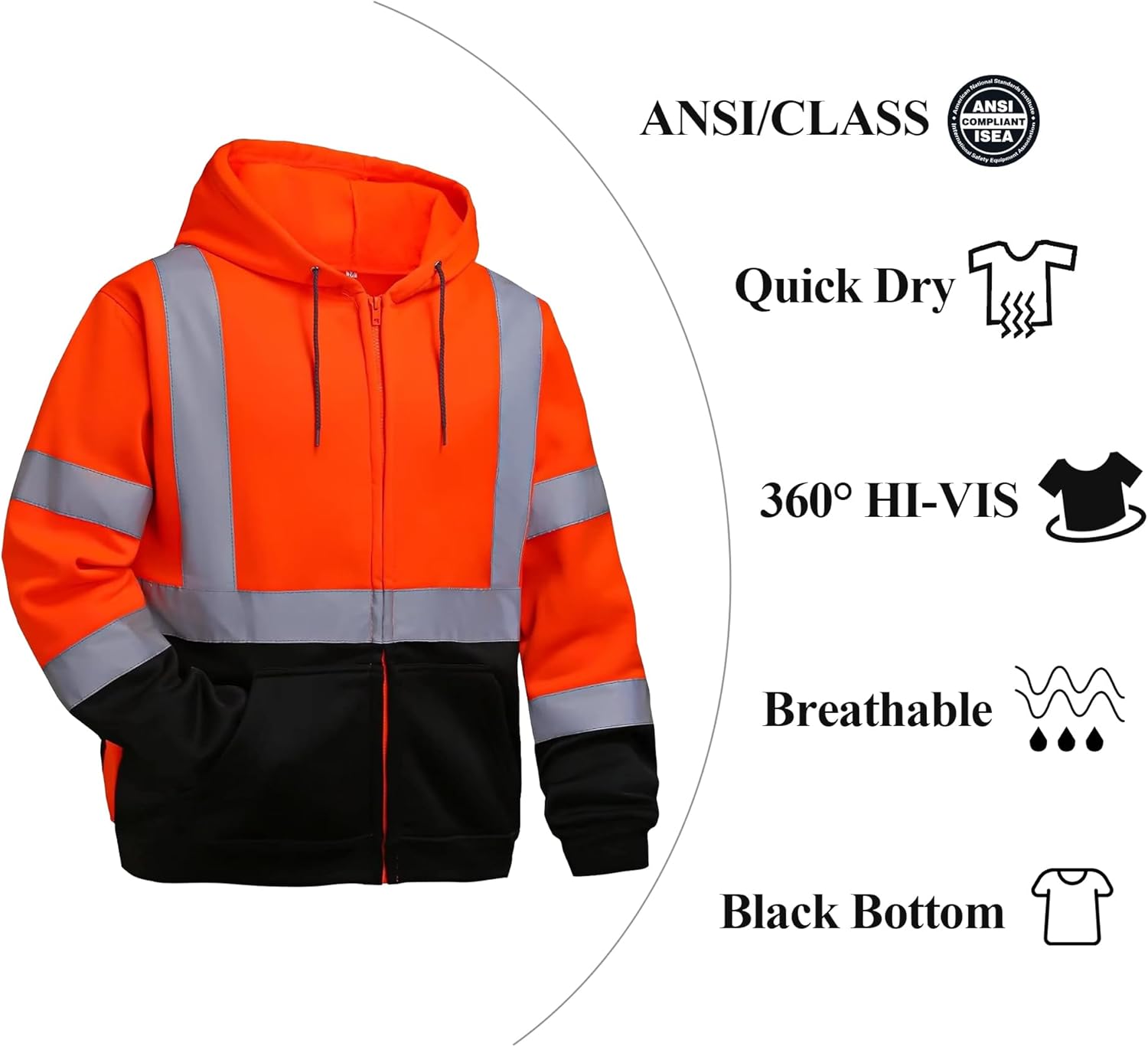 High Visibility Hoodie for Men Class 3 Hi Vis Safety Hoodies Reflective Construction Sweatshirt with Pockets
