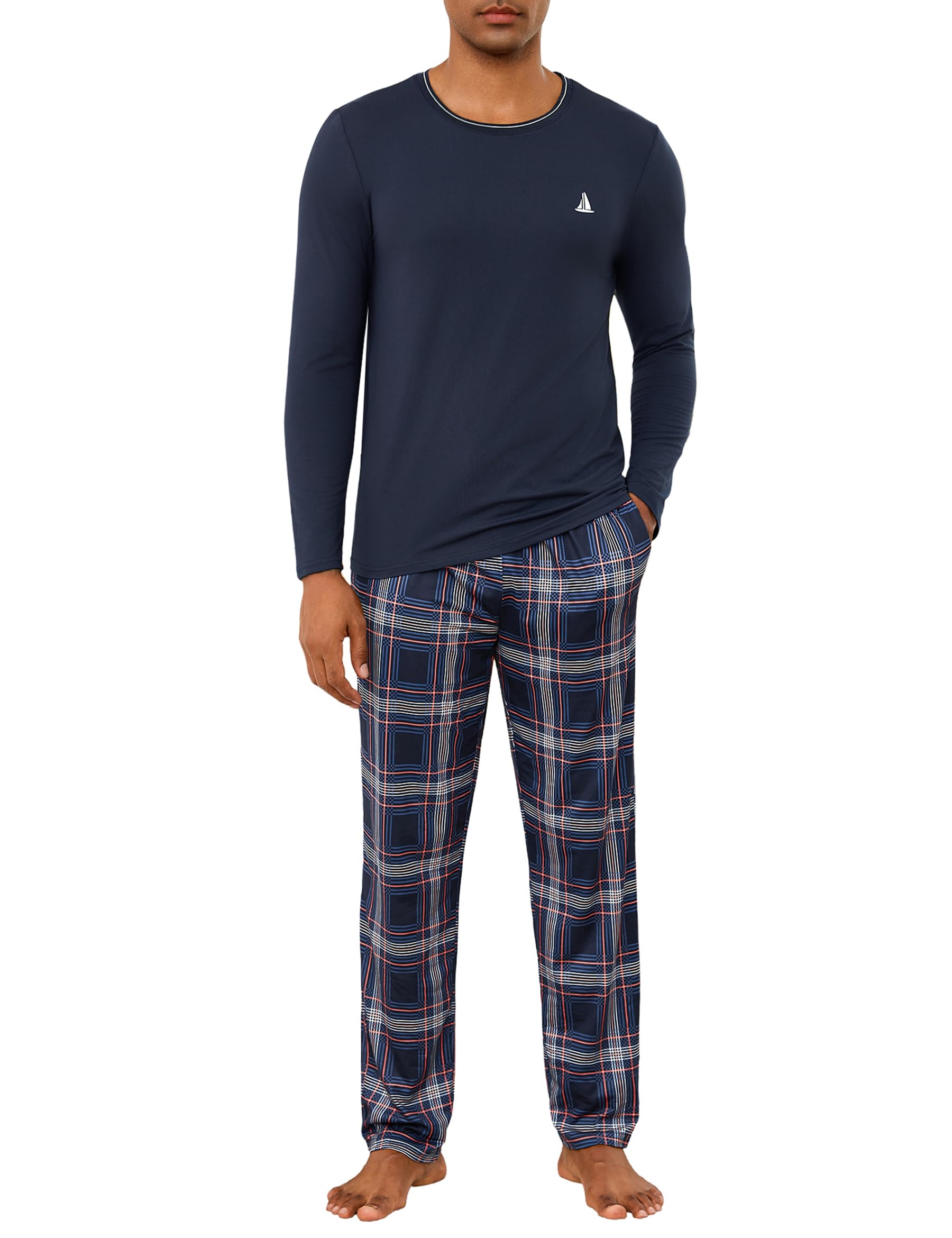 Jahetuul Schlafanzug Herren Langarm - Baumwolle Pyjama Mit Doppelkragen