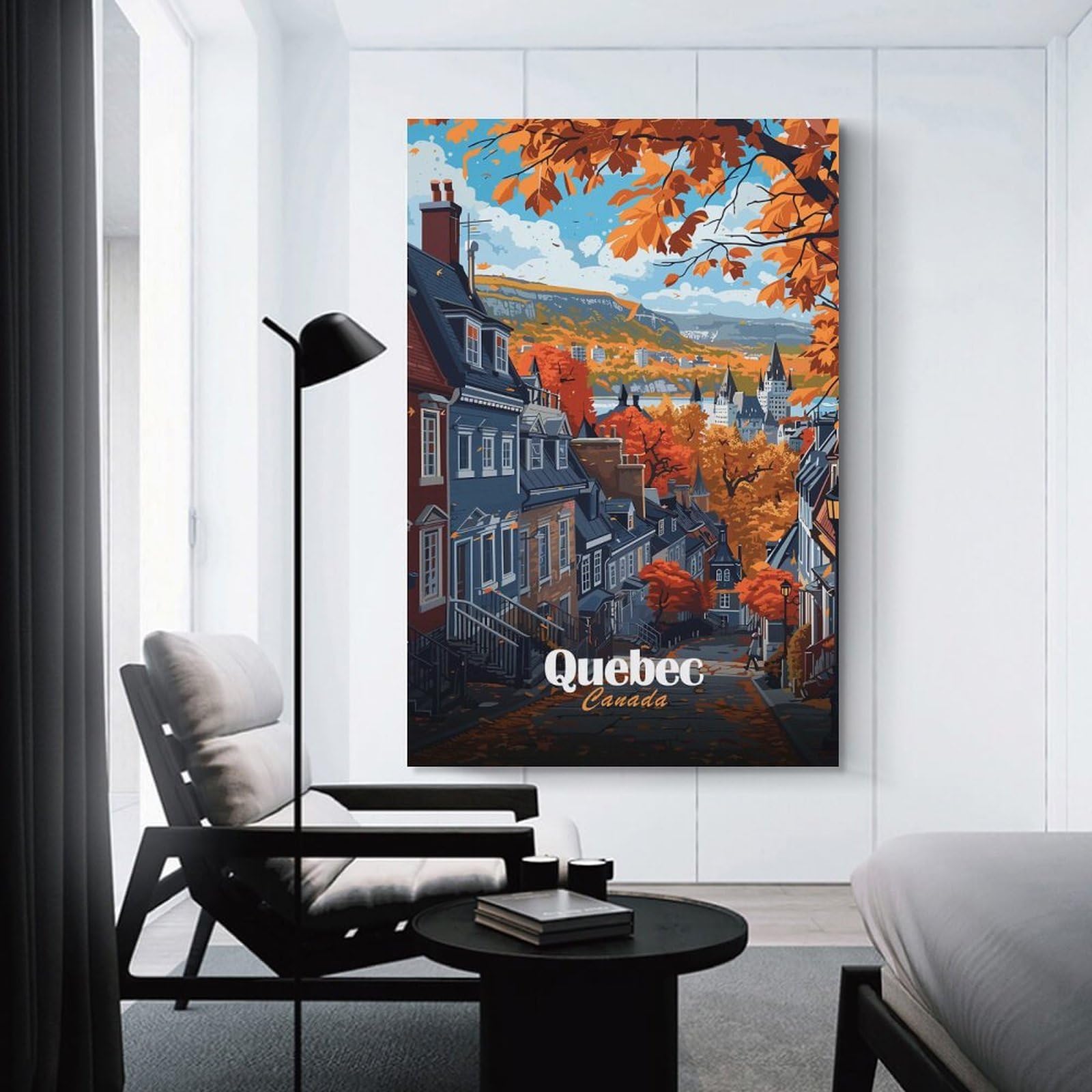 Junmoney Decorative Wall Artwork Quebec, Canada Autumn Cityscape, 24x36inch(60x90cm), for Calm Bedrooms, Home Corners Or Flats, An Easy Wall Refresh for Bedrooms
