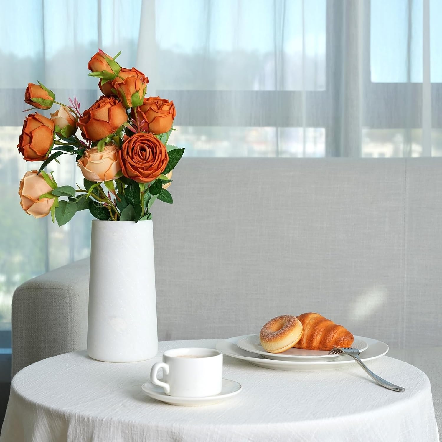 Koville Marble Vase, Decorative Minimalist White Flower Vase for Home Table Kitchen Office Living Room Decor, Genuine Natural Marble Flower Vases, Modern Farmhouse Decorations