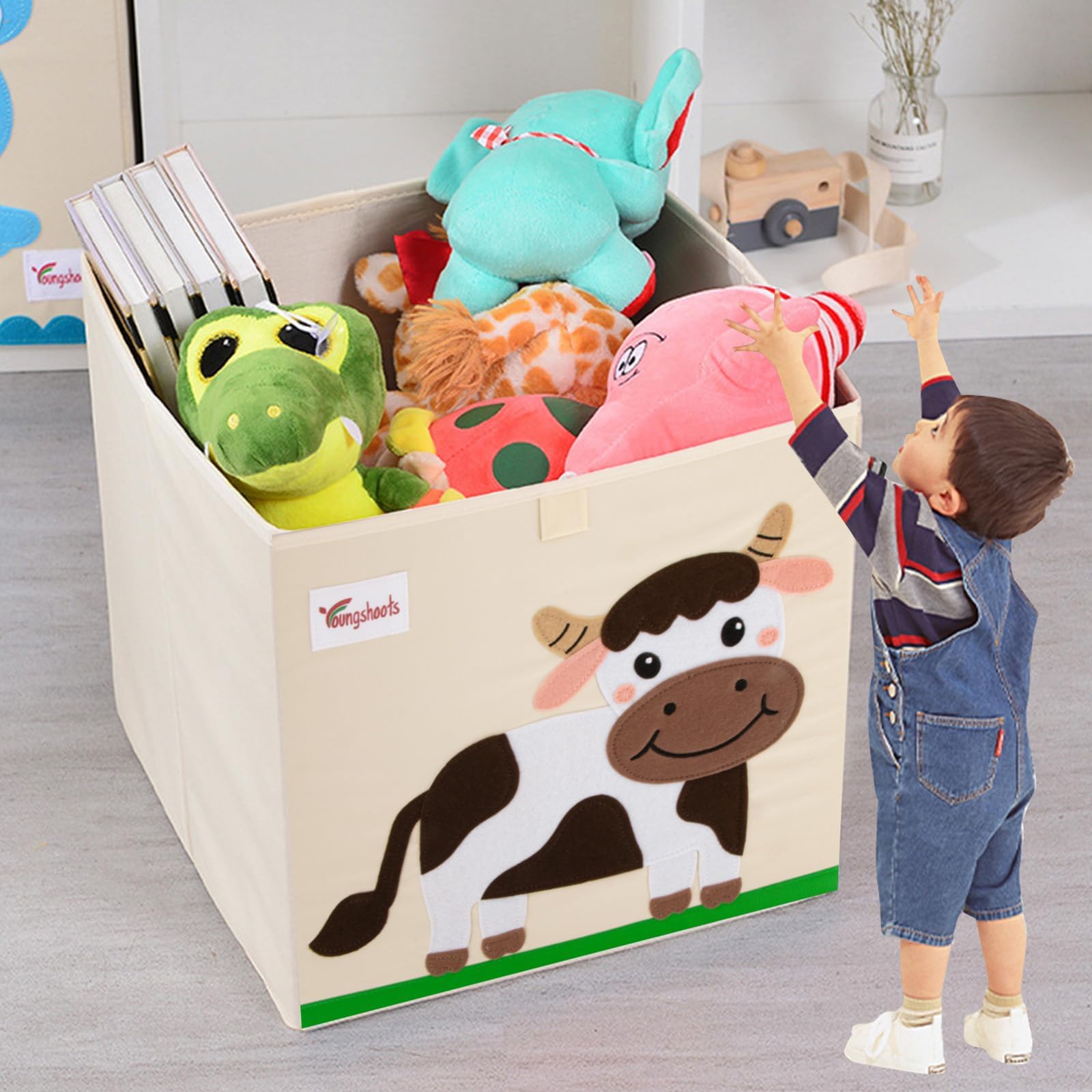 Homarket Lidded Storage Bin, Large and Foldable Organizer Box for Kid's Toy, Book and Cloth, Multi-use Basket Storage Box, Toy Chest for Home and Nursery (Dolphins 34.5×33×33cm)