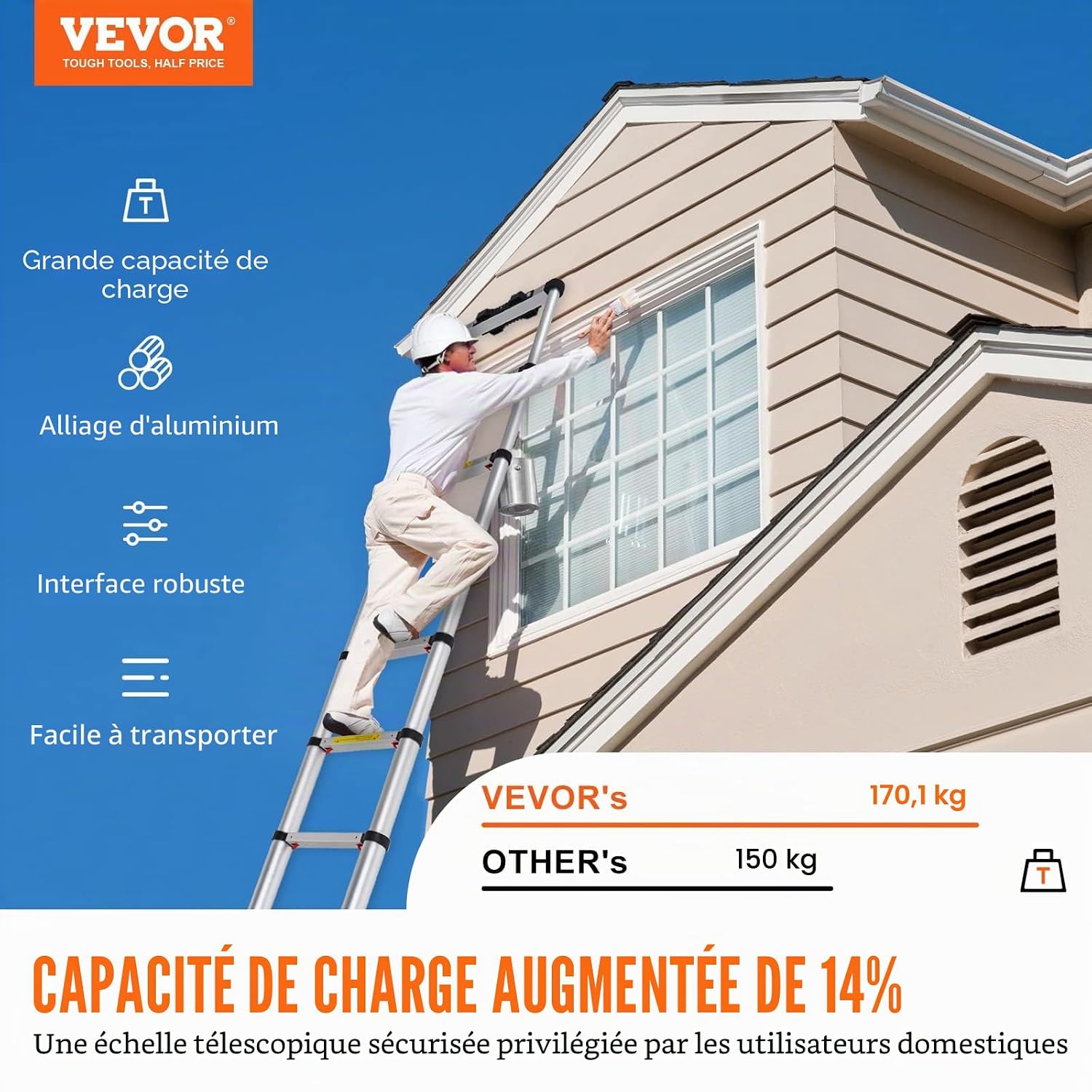 échelle télescopique aluminium compacte – vue détaillée