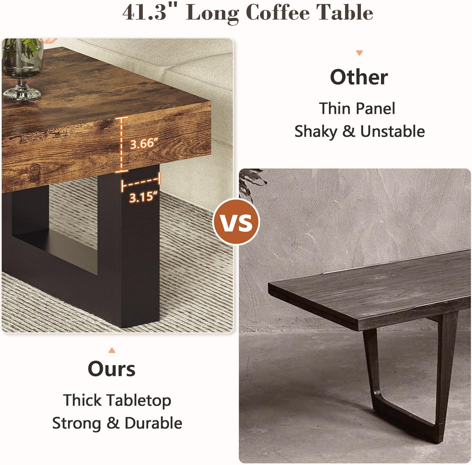 Rectangle Coffee Table for Living Room, 41.34” Long Living Room Table with Sturdy Wooden Legs, Mid Century Modern Center Table for Office, Easy Assembly