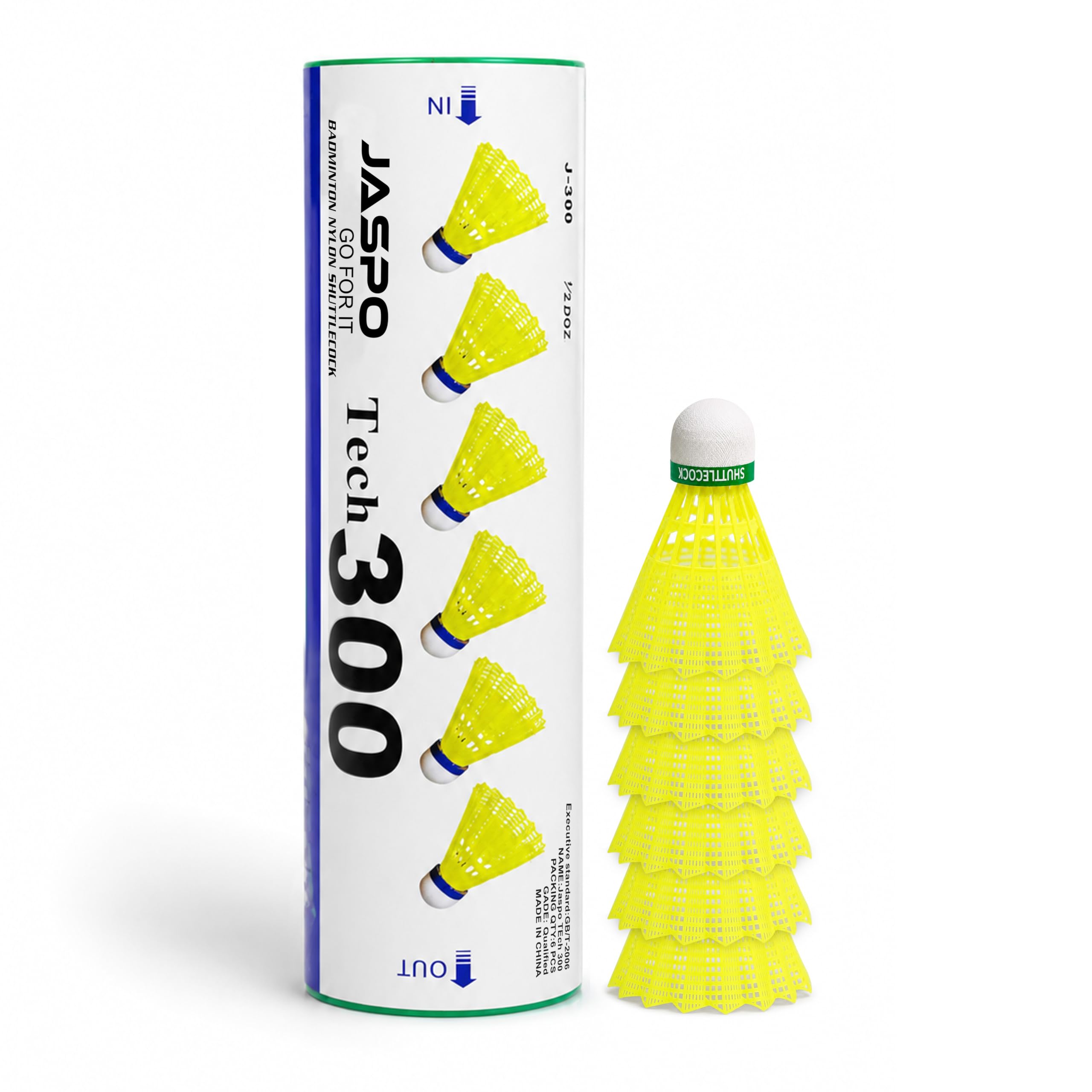 Jaspo Tech-300 Nylon Badminton Shuttlecocks | Wing Rib Design | Cork Base | Stable Trajectory | Durable Nylon Feather Skirt for Practice and Training (Pack of 6)-picture-23