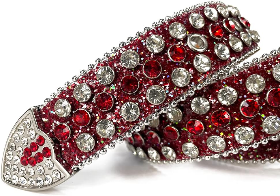 Red Rhinestones Bling Belts Strap Women Colorful Studded Fashion Belt