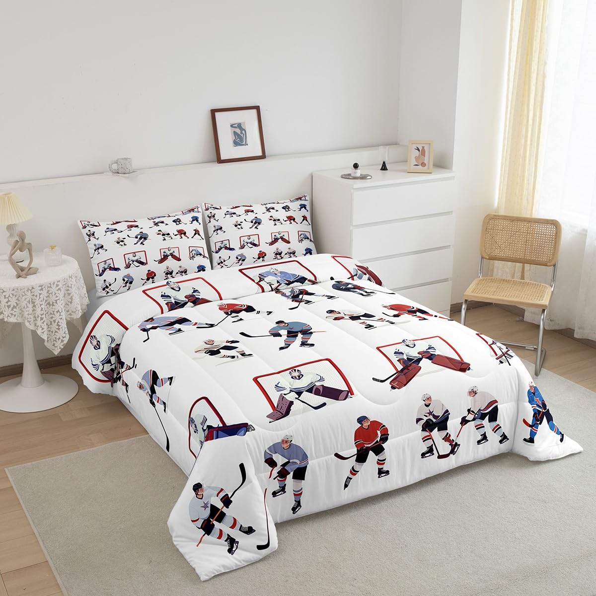 Personalized Ice Hockey Duvet Cover Set - Twin Size, 3-Piece (Duvet Cover + 2 Pillow Shams), Custom Name & Number