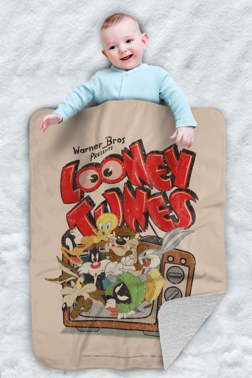 Looney Tunes Saturday Mornings Sherpa Baby Blanket, Warm Soft Cozy, Unisex for Infants Girls & Boys 30"X40"